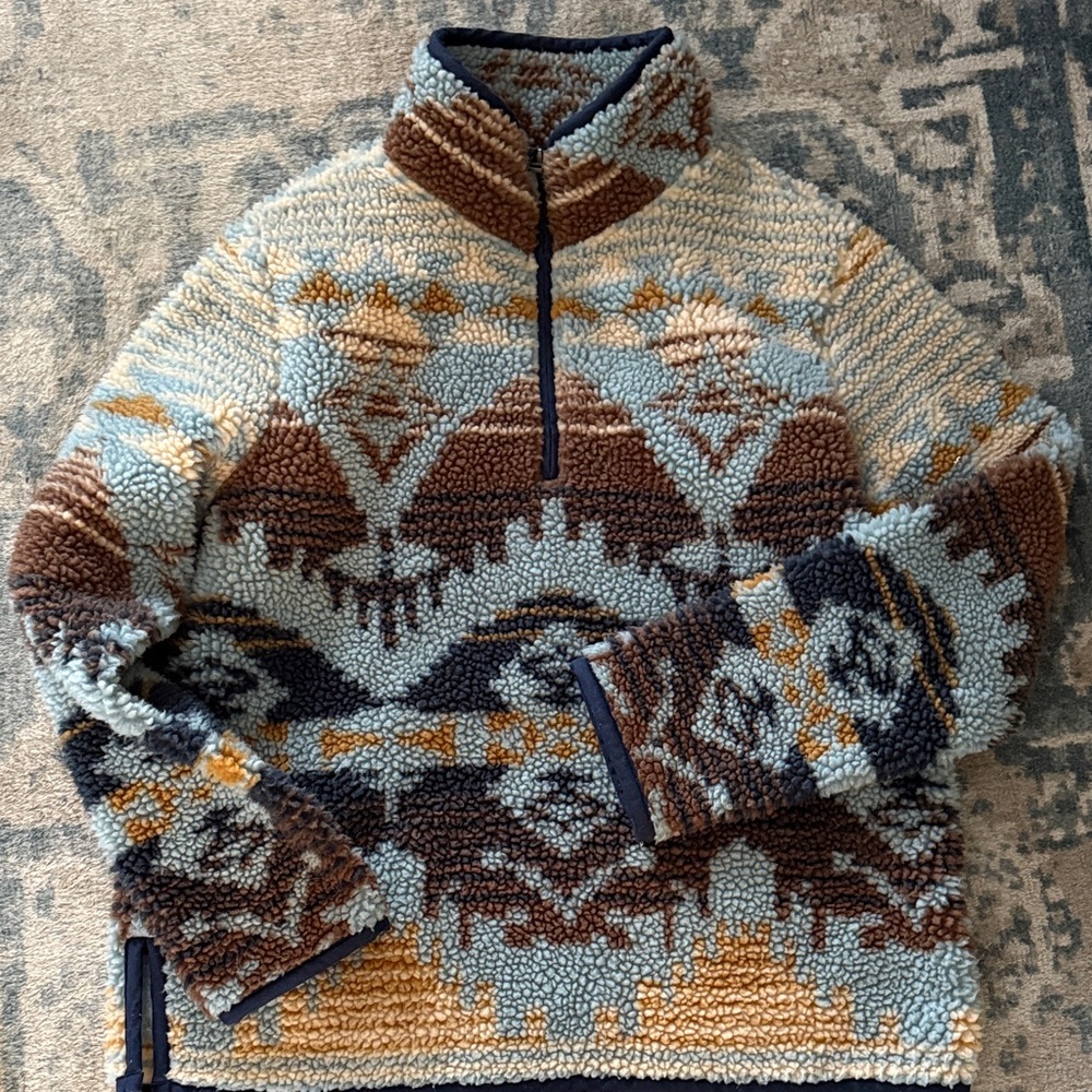 L.L. Bean Teddy Jacket - Blue, Brown, Cream